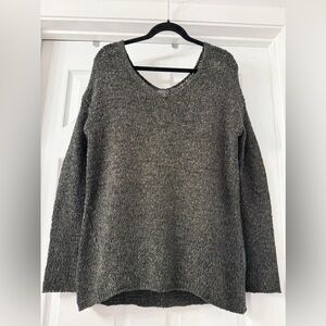 Vince Wool Alpaca‎ Linen Blend Chunky Knit V-Neck Sweater Small Charcoal Gray